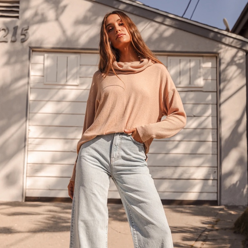 Lulu’s X Lush So Thankful Peach Long Sleeve Turtleneck Sweater Size XS NWT